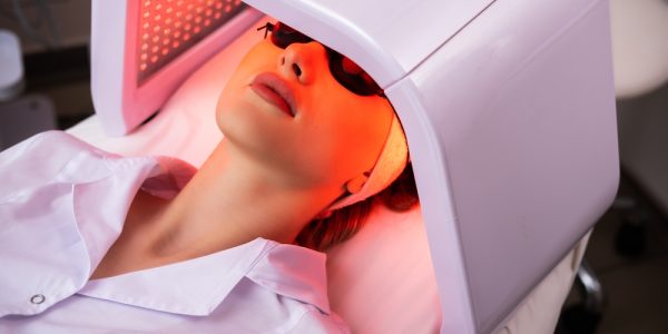 Express,Facial,Treatment,With,Led,Therapy.,Beautiful,Girl,On,A